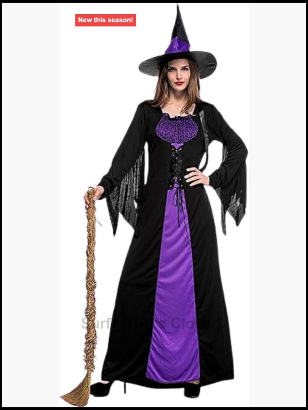 Women Wicked Witch Costume Dress with Hat Adult Halloween Cosplay